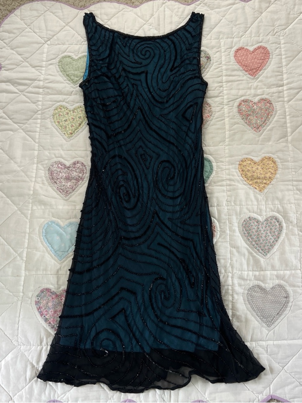 Pisarro Nights Blue Silk Beaded Sequin Cocktail Dress Gown Fit and Flair Size 10